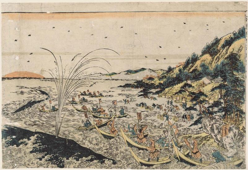 Perspective Picture of Whale Hunting in Kumano Bay (Uki-e Kumano ura kujira tsuki no zu)