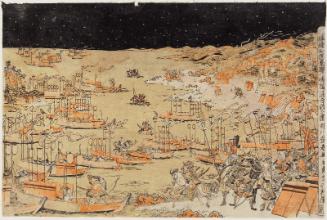 The Battle of Yashima Dan-no-ura (Yashima Dan-no-ura kassen no zu), from the series Perspective Pictures of Japanese Scenes (Uki-e wakoku keiseki)