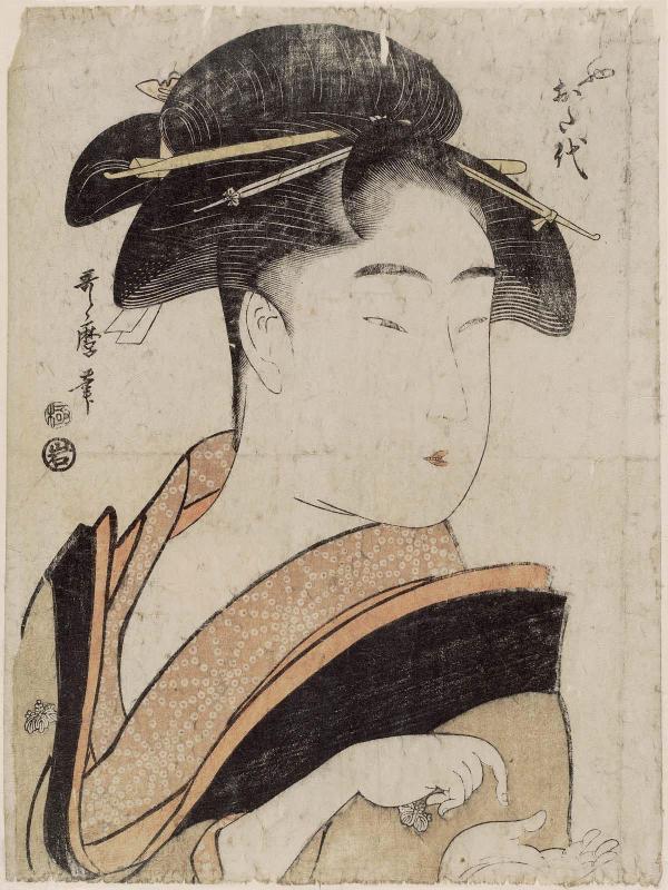 Otayo of the Fujiya, from an untitled series of famous beauties of Edo