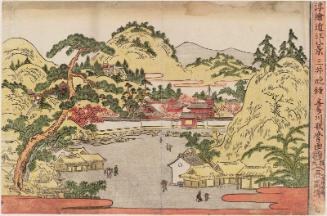 Evening Bell at Mii Temple (Mii banshô), from the series Perspective Pictures of the Eight Views of Ômi (Uki-e Ômi hakkei)