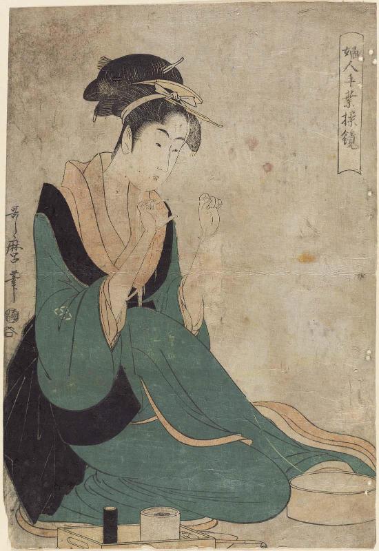 Tying Thread, from the series Women's Handicrafts: Models of Dexterity (Fujin tewaza ayatsuri kagami)