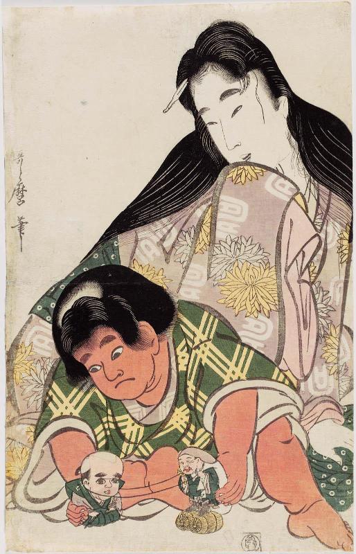 Yamauba Watching Kintarô Play with Toys