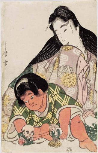 Yamauba Watching Kintarô Play with Toys