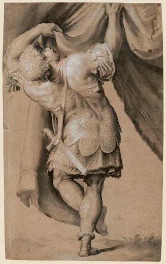Study of a Standing Soldier Lifting a Curtain