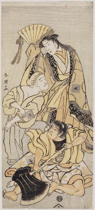 Actor Ichikawa Komazô III in Three Roles: Nyosan no Miya, Ukare Zatô, and Sakata no Kaidômaru
