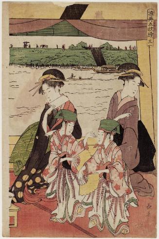 Enjoying Cool Air on a Pleasure Boat, a Pentaptych (Suzumibune gomai tsuzuki)