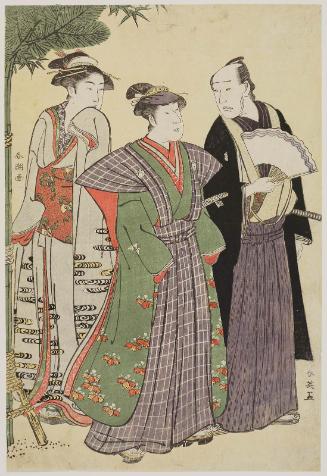 Actors Matsumoto Kôshirô IV and Nakayama Tomisaburô I with a Young Woman at New Year