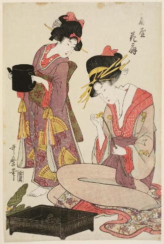 Hanaôgi of the Ôgiya, from an untitled series of courtesans arranging flowers