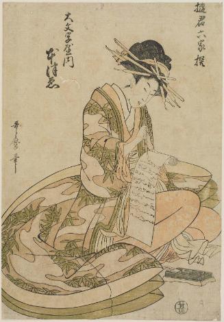 Motozue of the Daimonjiya, from the series Courtesans as the Six Poetic Immortals (Yûkun Rokkasen)