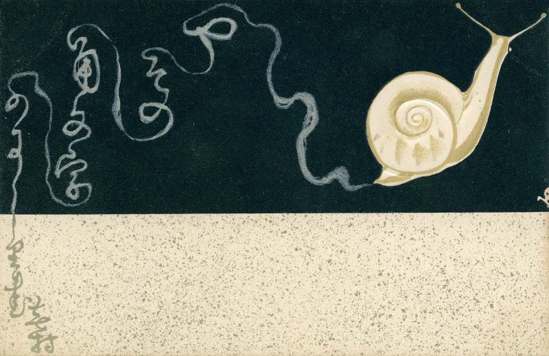 Snail and Poem by Buson from the series Postcards of Haikai Poetry (Haikai ehagaki)
