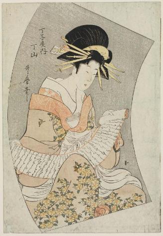 Chôzan of the Chôjiya, from an untitled series of courtesans on fans