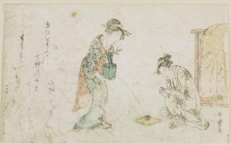 Two Women with Potted Plum Tree and Seven Herbs of New year