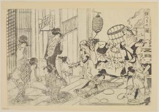 Pounding Dough for New Year Ricecakes (Mochizuki no zu), from the book Seirô ehon nenjû gyôji (Picturebook of Annual Events in the Yoshiwara)