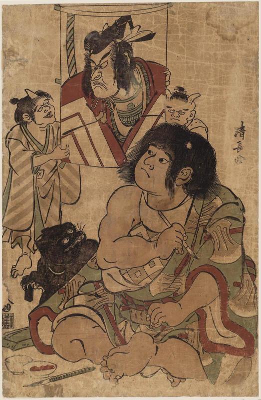 Kintarô Painting a Kite with a Portrait of Actor Ichikawa Danjûrô V in a Shibaraku Scene