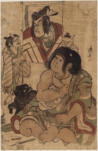 Kintarô Painting a Kite with a Portrait of Actor Ichikawa Danjûrô V in a Shibaraku Scene