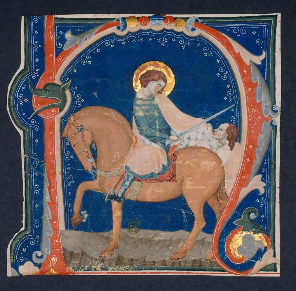 Initial "H" with St. Martin and the Beggar (Cutting from an Antiphonary)