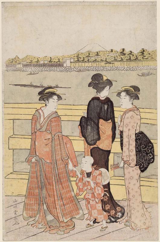 Three Women and a Boy on a Bridge