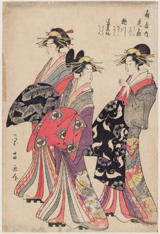 Courtesans of the Ôgiya: Hanaôgi, kamuro Yoshino and Tatsuta; Segawa, kamuro Onami and Menami; Miyahito, kamuro Tsubaki and Shirabe