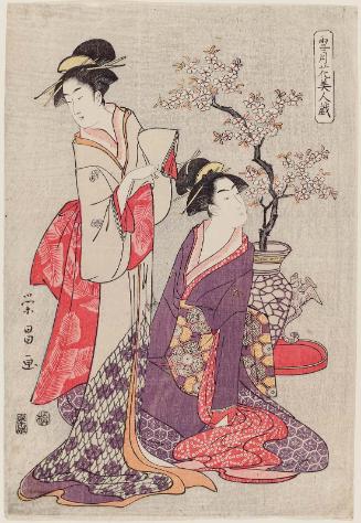 Women with Potted Cherry Tree, from the series Snow, Moon, and Flowers in the Amusements of Beauties (Setsugekka bijin tawamure)