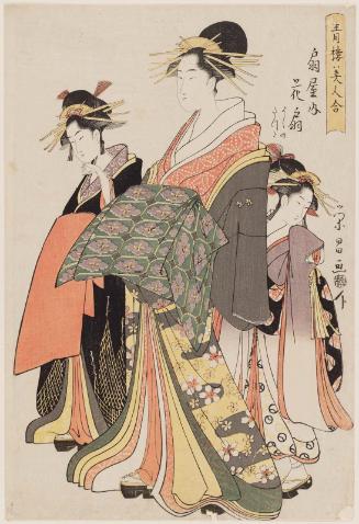 Hanaôgi of the Ôgiya, kamuro Yoshino and Tatsuta, from the series Comparison of Beauties of the Pleasure Quarters (Seirô bijin awase)