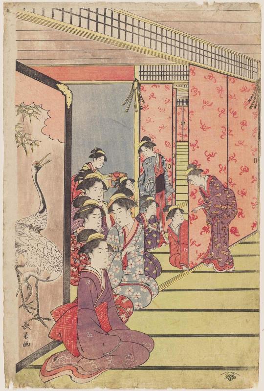 Ladies Watching a Manzai Performance at a Mansion