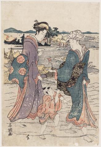Women and Child Wading in Water