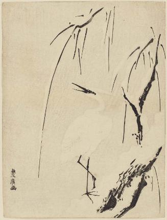 White Heron and Snowy Willow Tree