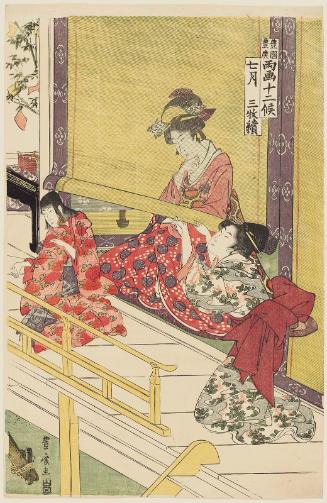 The Seventh Month, a Triptych (Shichigatsu, sanmaitsuzuki), from the series Twelve Months by Two Artists, Toyokuni and Toyohiro (Toyokuni Toyohiro ryôga jûnikô)