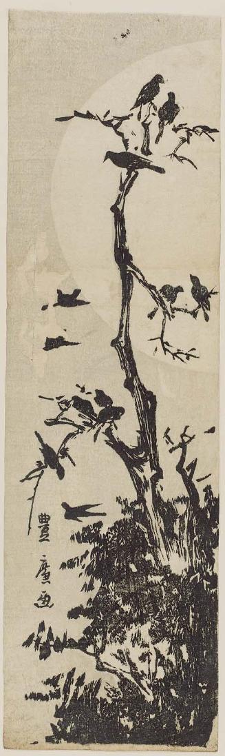 Crows in Tree in Front of Full Moon