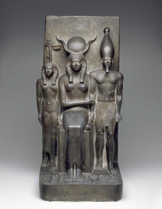 King Menkaura, the goddess Hathor, and the deified Hare nome
