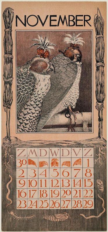 Two Hooded Falcons (1902 Calendar: November)
