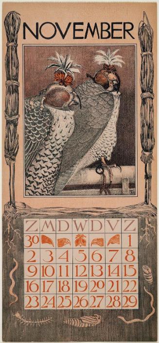 Two Hooded Falcons (1902 Calendar: November)