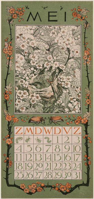 Blackbird Nesting among Blossoms (1902 Calendar: May)