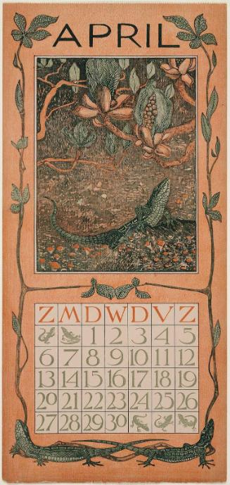 Lizard under Chestnut Branch (1902 Calendar: April)
