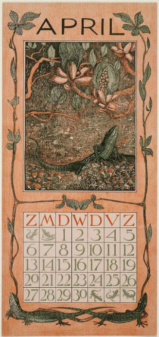 Lizard under Chestnut Branch (1902 Calendar: April)