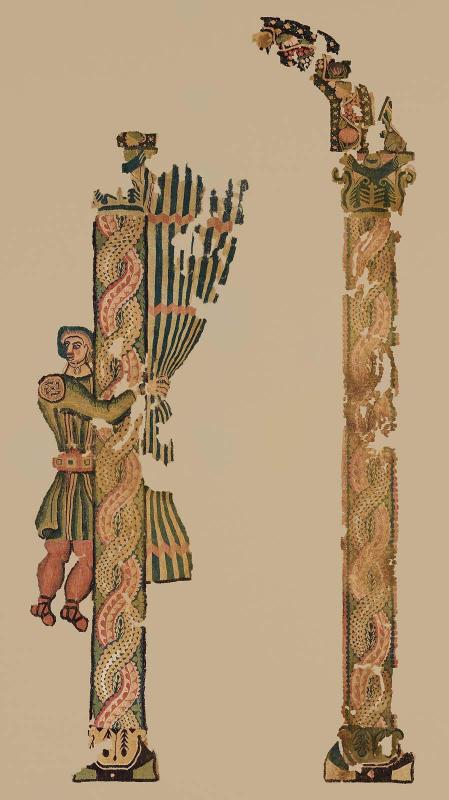 Fragment of a wall hanging with a servant opening a curtain