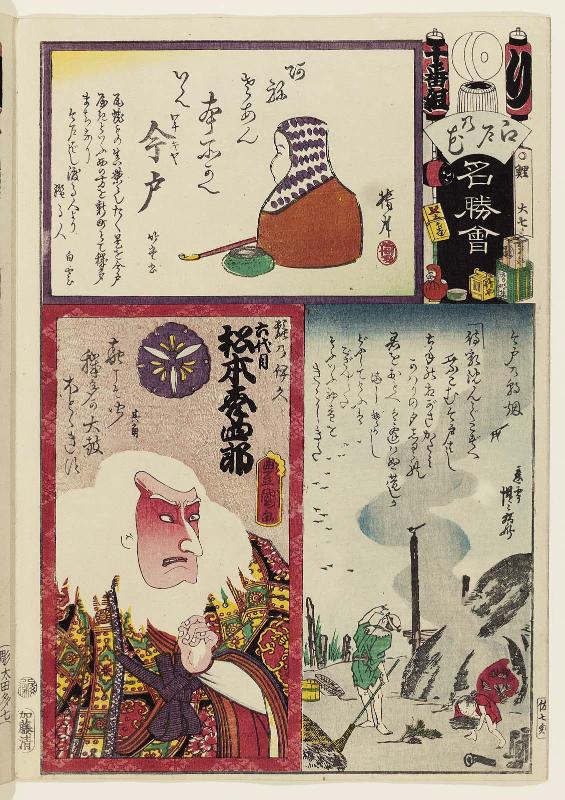Ri Brigade, Tenth Group, Imado: Actor Matsumoto Kôshirô VI as Hige no Ikyû, from the series Flowers of Edo and Views of Famous Places (Edo no hana meishô-e)