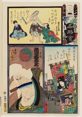 Chi Brigade, Tenth Group, Theater District (Shibaimachi) in Saruwaka: Actor Ichikawa Ebizô V as the Old Woman of the Lonely House (Hitotsuya no uba), from the series Flowers of Edo and Views of Famous Places (Edo no hana meishô-e)