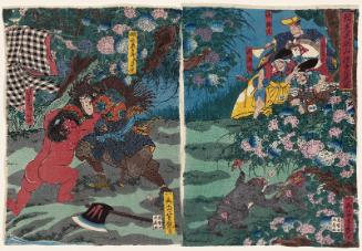 In the Ashigara Mountains, Yorimitsu Takes Kaidômaru into His Service (Yorimitsu Ashigarayama ni Kaidômaru kakae no zu)
