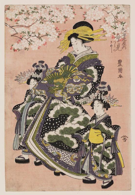 Aimi of the Maru-Ebiya, kamuro Tsuruno and Kameji