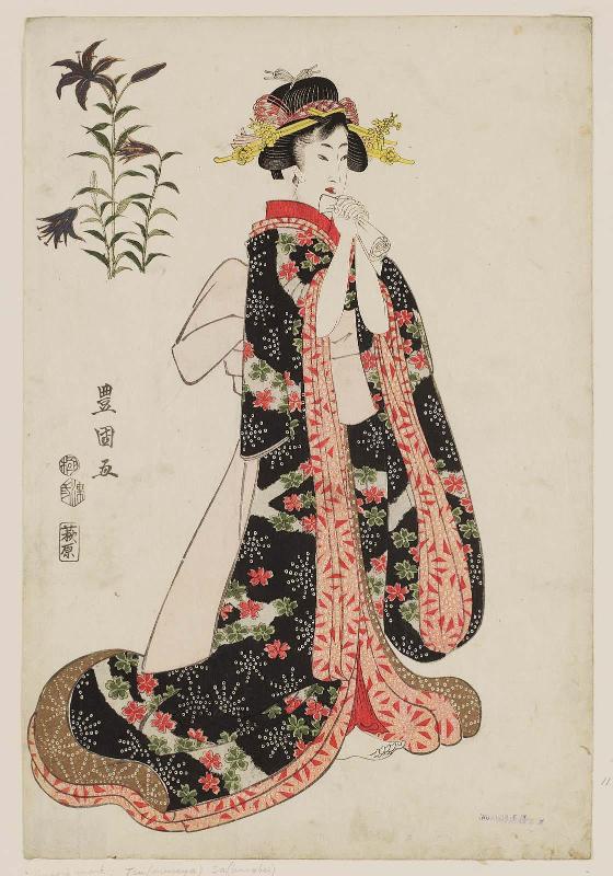 Lilies: Young Lady Clutching a Letter, from an untitled series of beauties and flowers