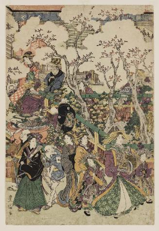 Sheet 5 of Cherry Blossoms in the New Yoshiwara, a Pentaptych (Shin Yoshiwara sakura no keshiki, gomai tsuzuki)