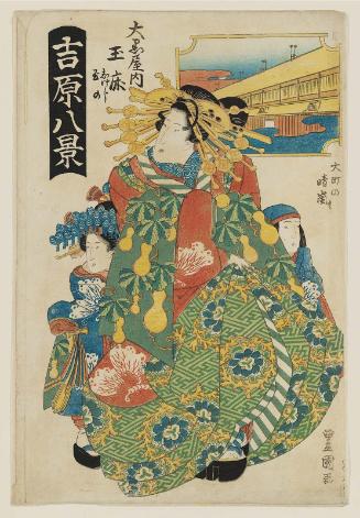 Clearing Weather at Ômachi (Ômachi no seiran): Tamatoko of the Daikokuya, kamuro Shikeji and Tamano, from the series Eight Views in the Yoshiwara (Yoshiwara hakkei)