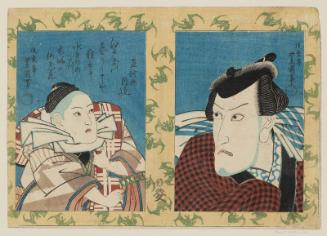 Actor Ichikawa Danjûrô VII and His Son Ichikawa Ebizô VI (?), from an untitled series of double actor portraits with border of bats