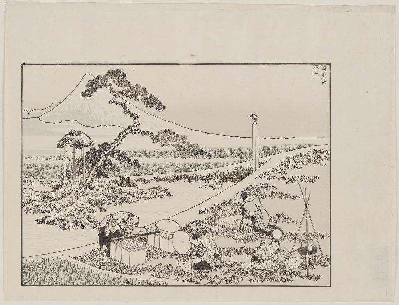 Accurate Depiction of Fuji (Shashin no Fuji), reproduction of two pages of Fugaku hyakkei, from the book Chûko meika gachô, Hokusai iga no bu