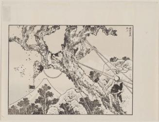 Fuji from the Mountains of Tôtômi (Tôtômi sanchû no Fuji), reproduction of two pages of Fugaku hyakkei, from the book Chûko meika gachô, Hokusai iga no bu