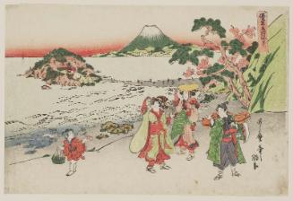 Travellers at Enoshima, from the series Fine Plants and Splendid Landscapes (Masarigusa natori fûkei)