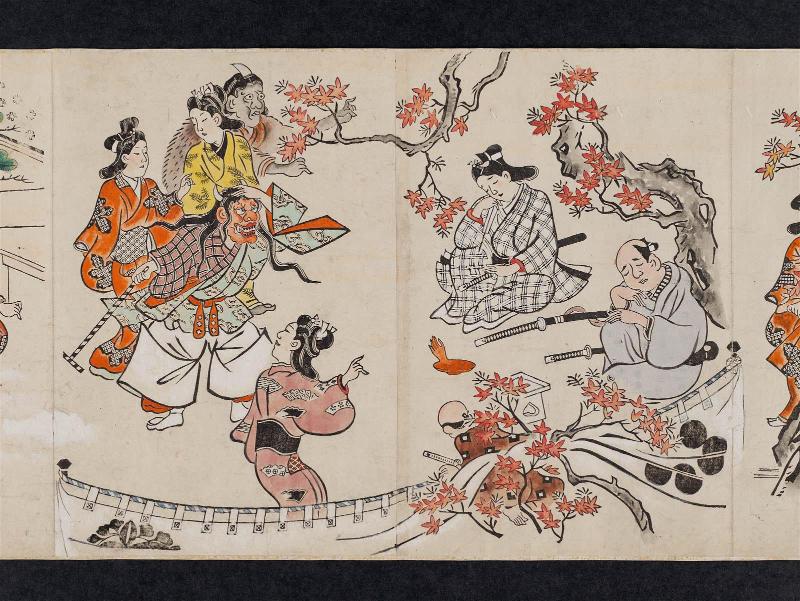 Parody of the Nô Play Momijigari, from an untitled series of Pastimes of the Seasons