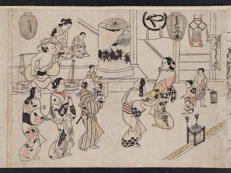 At Honmachi, Lanterns on the Seventh Day of the Seventh Month (Honmachi no zu, Shichigatsu nanoka tôrô no tei), from an untitled series of Customs of the Twelve Months