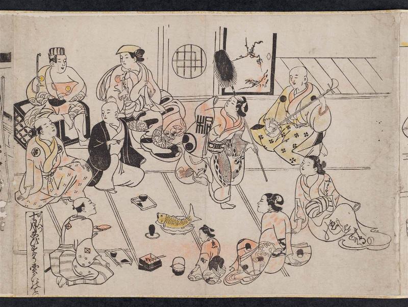 Townspeople at a Party for the Ebisu Festival in the Tenth Month (Chônin zu, Jûgatsu Ebisu-kô enkai no tei), from an untitled series of Customs of the Twelve Months